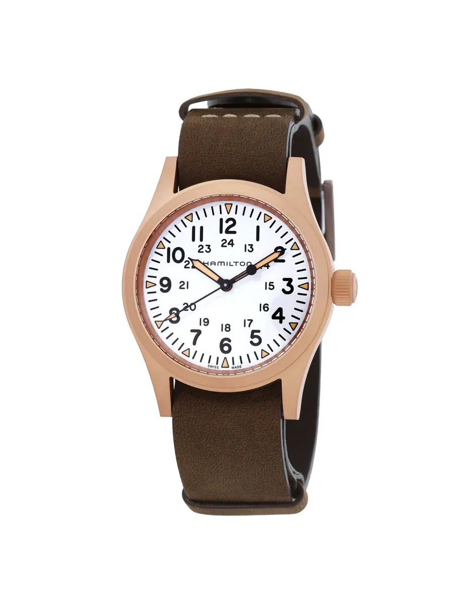 Мужские часы Hamilton Khaki Field Manual Wind с белым циферблатом, модель H69459510 — изображение 1 из 3, оттенок белый