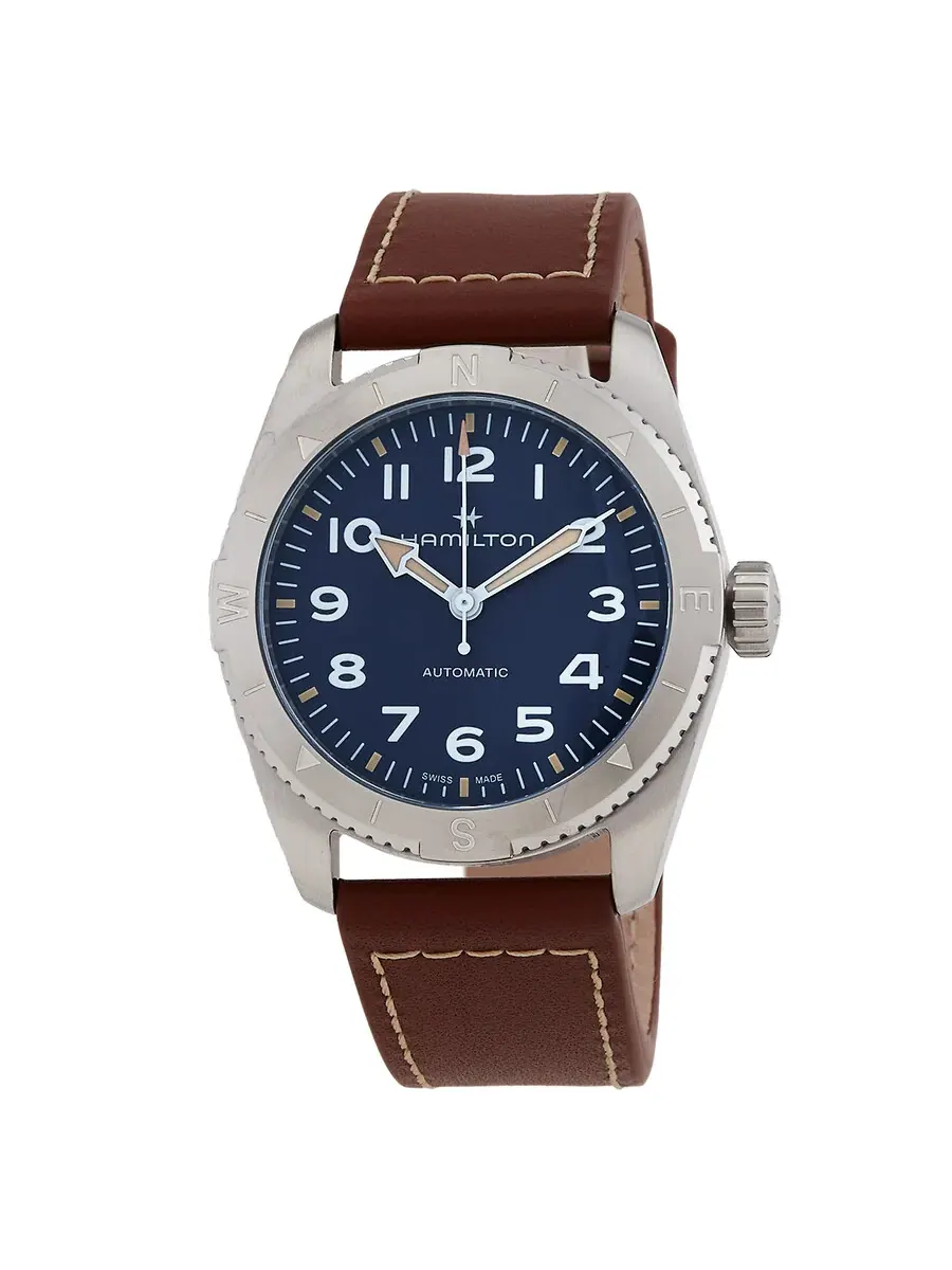 Мужские часы Hamilton Khaki Field Expedition Automatic с синим циферблатом H70225540 — серебристый