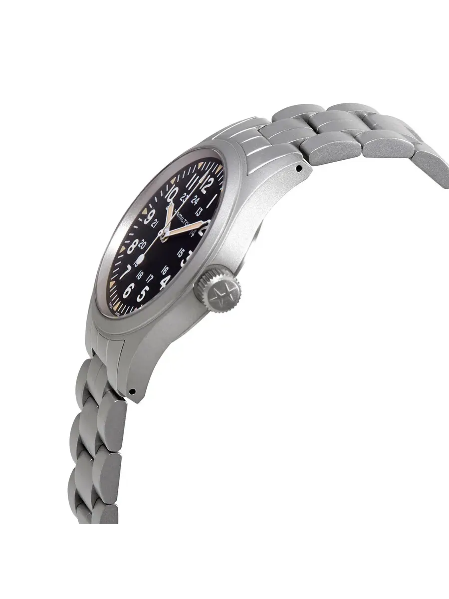 Мужские часы Hamilton Khaki Field Hand Wind с черным циферблатом H69439131 — изображение 2 из 3, оттенок серебряный