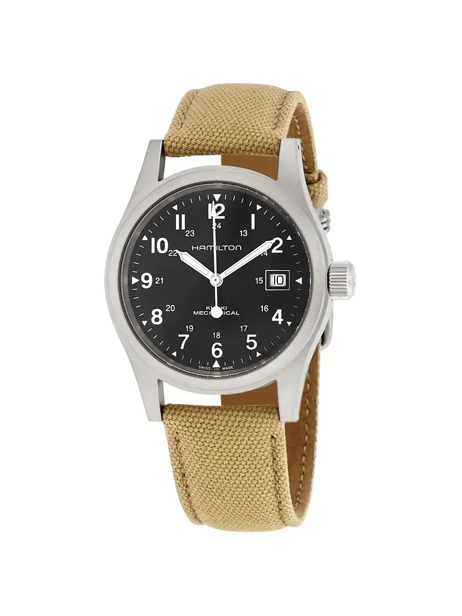 Мужские часы Hamilton Khaki Field с ручным заводом и черным циферблатом, модель H69439933 — изображение 1 из 3
