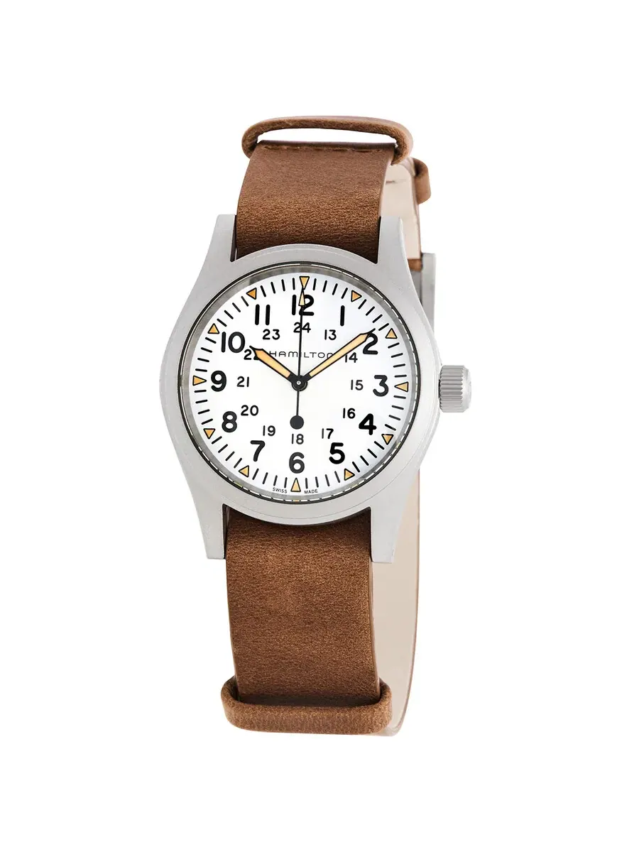 Мужские часы Hamilton Khaki Field Hand Wind с белым циферблатом H69439511 — изображение 1 из 3, оттенок серебряный