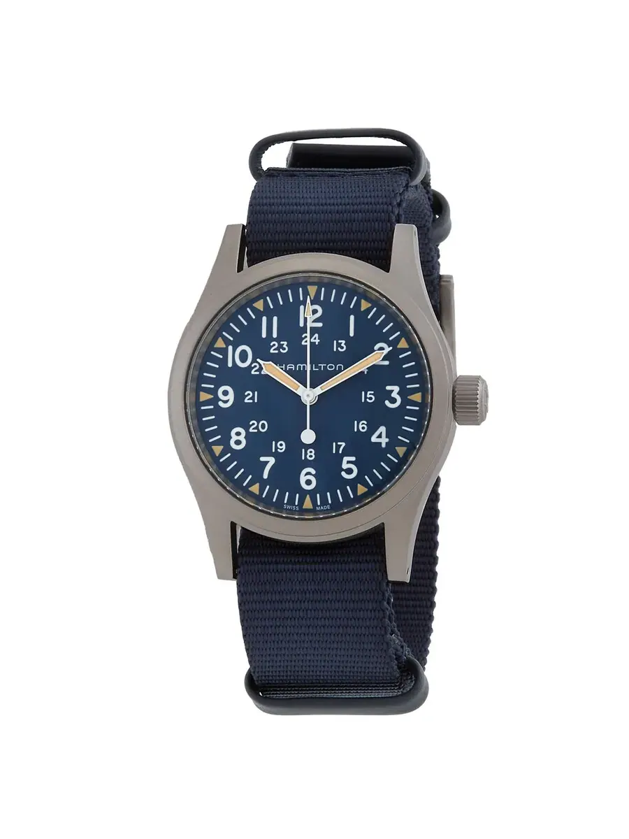Мужские часы Hamilton Khaki Field Manual Wind с синим циферблатом H69439940 — серебристый