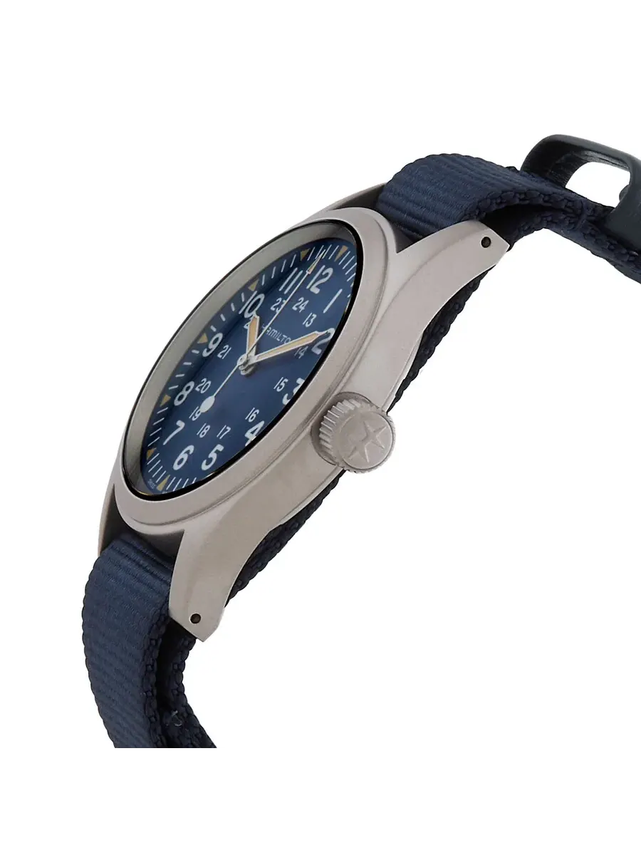 Мужские часы Hamilton Khaki Field Manual Wind с синим циферблатом H69439940 — изображение 2 из 3, оттенок серебряный