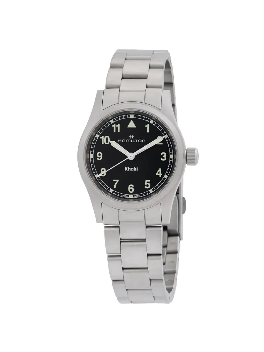 Женские кварцевые часы Hamilton Khaki Field с черным циферблатом, модель H69301130 — изображение 1 из 3, оттенок серебряный