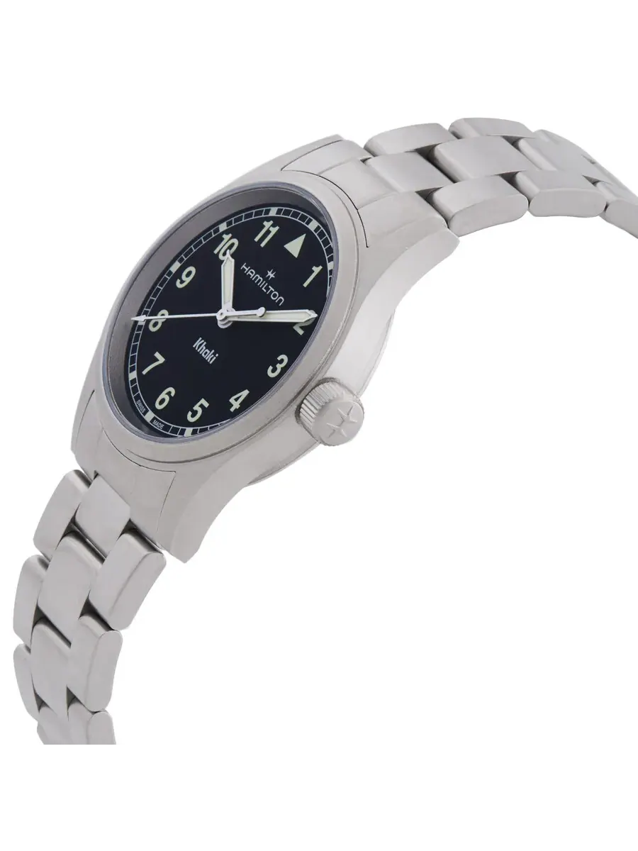 Женские кварцевые часы Hamilton Khaki Field с черным циферблатом, модель H69301130 — изображение 2 из 3, оттенок серебряный
