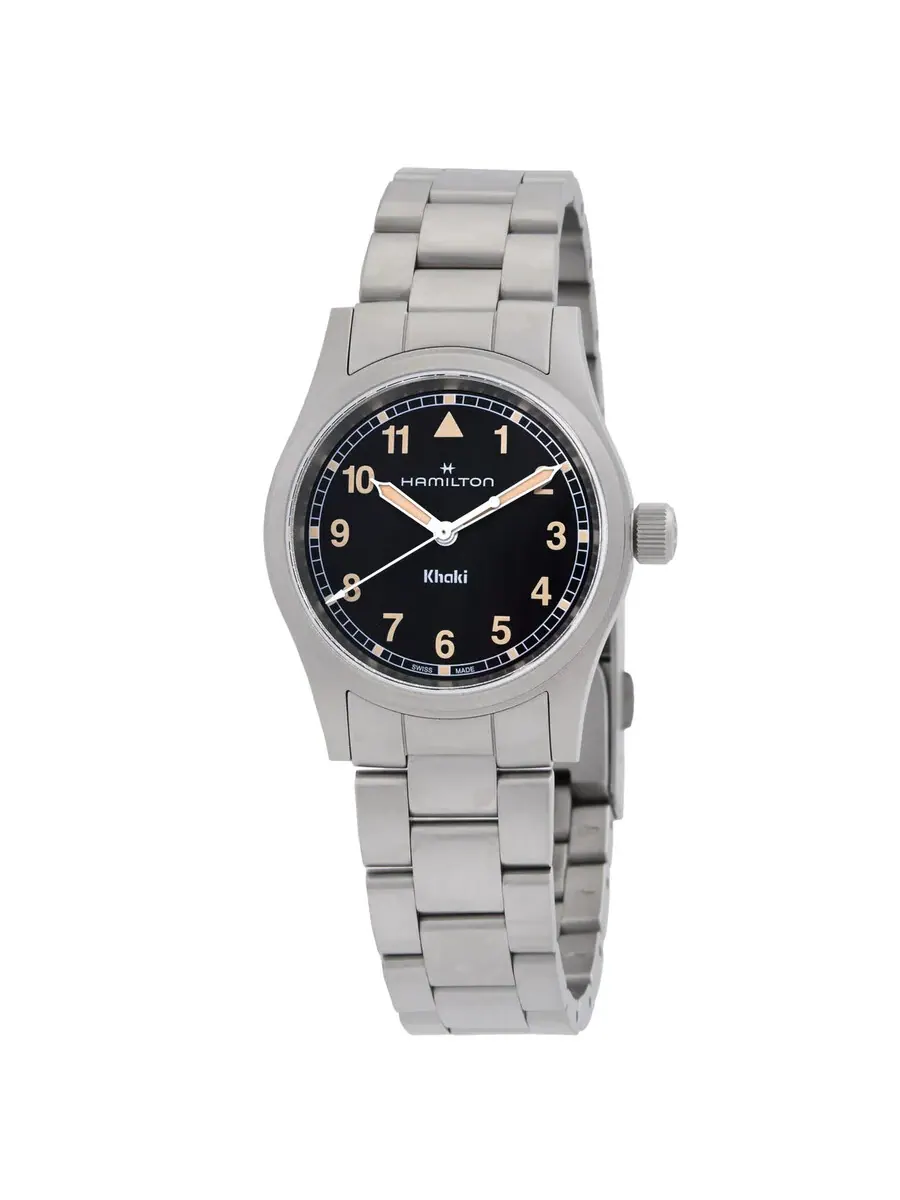 Женские кварцевые часы Hamilton Khaki Field с черным циферблатом, модель H69301131 — изображение 1 из 3, оттенок серебряный