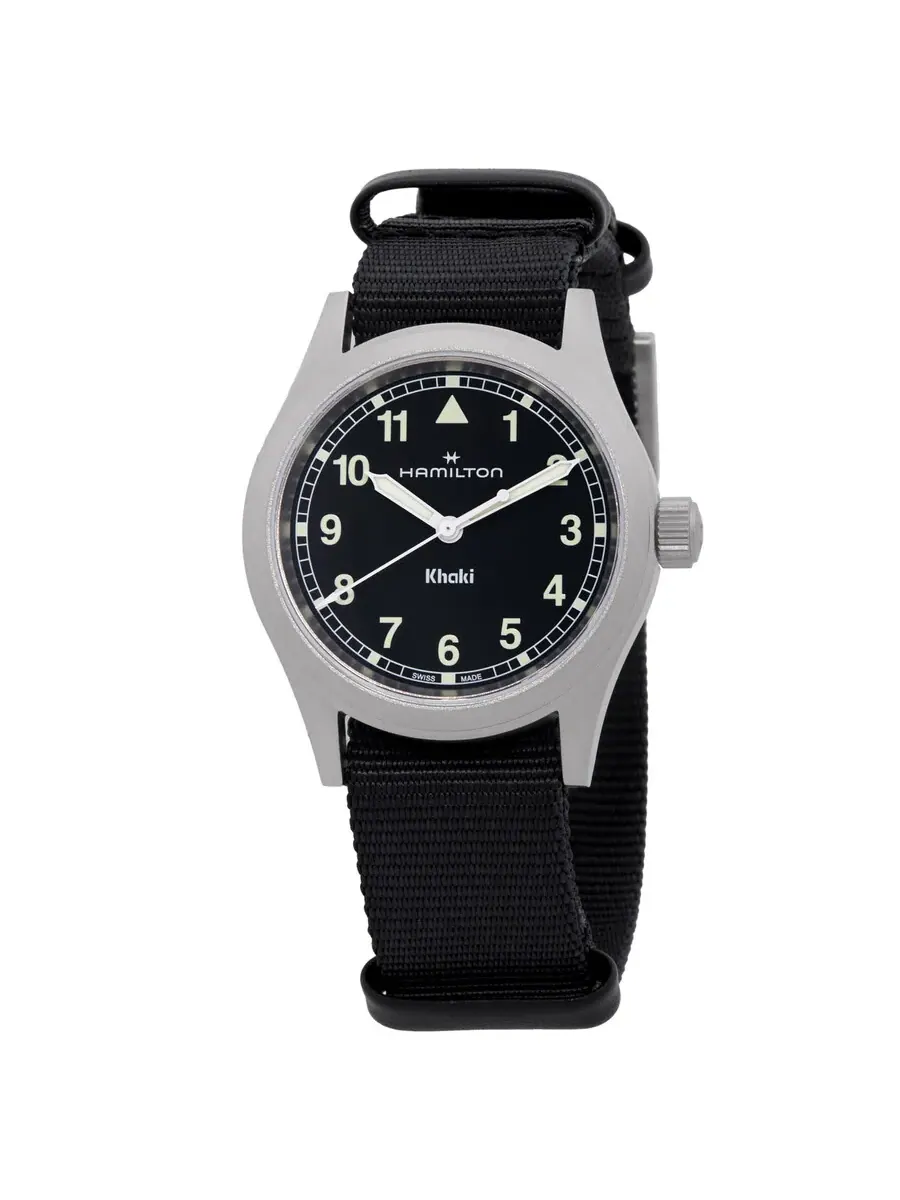 Часы Hamilton Khaki Field Quartz с черным циферблатом H69301430 — серебристый
