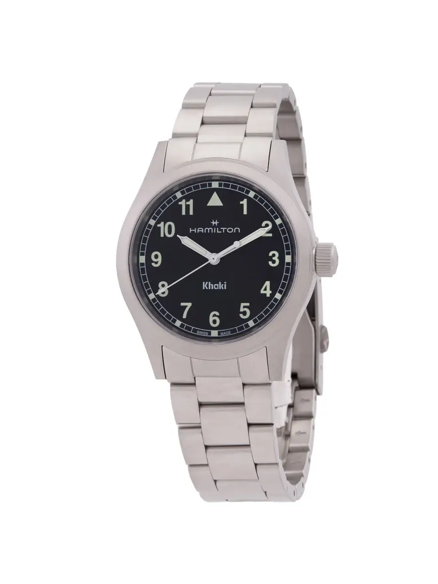 Часы Hamilton Khaki Field Quartz с черным циферблатом H69401130 — изображение 1 из 3, оттенок серебряный