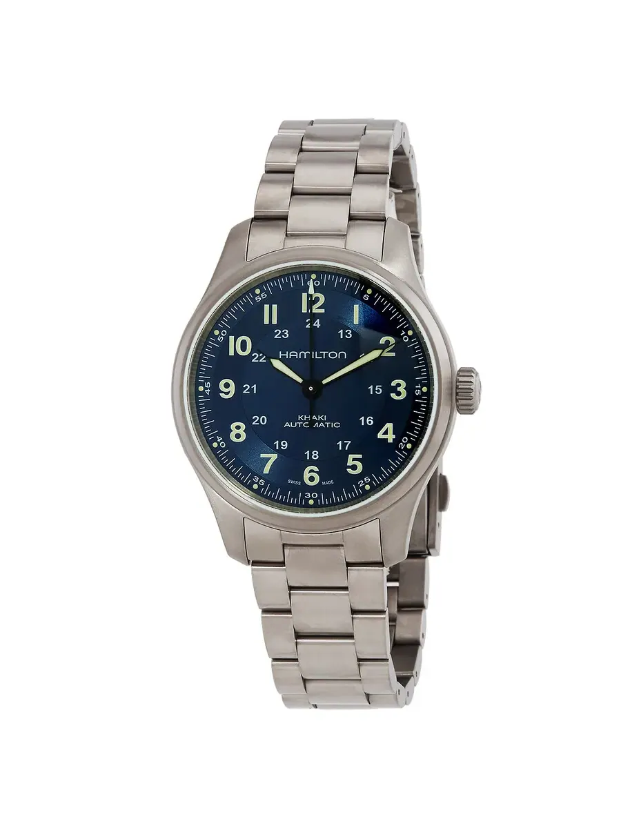 Мужские часы Hamilton Khaki Field Titanium Automatic с синим циферблатом H70545140 — изображение 1 из 3, оттенок серый