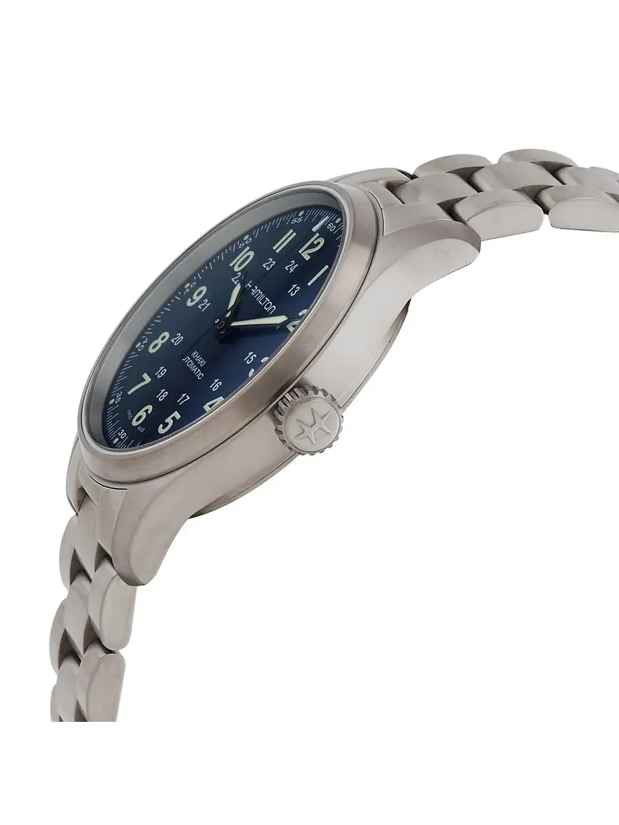 Мужские часы Hamilton Khaki Field Titanium Automatic с синим циферблатом H70545140 — изображение 2 из 3, оттенок серый