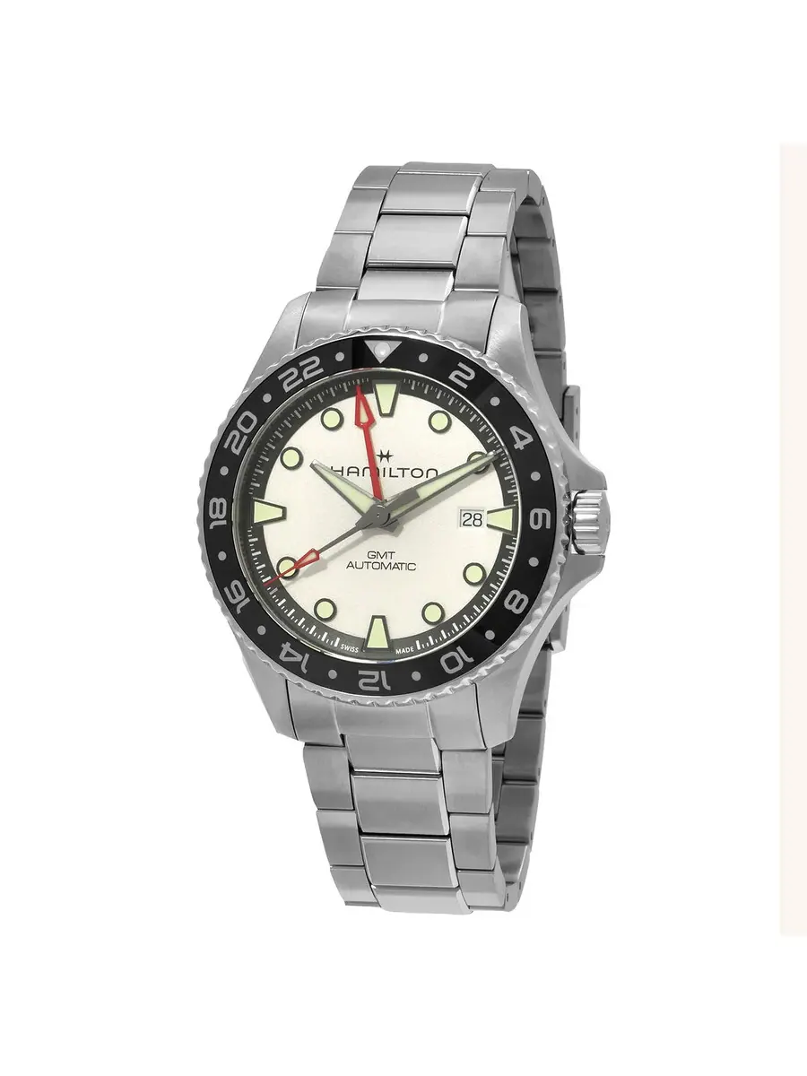 Часы Hamilton Khaki Navy GMT Automatic с серебристым циферблатом H82555150 — изображение 1 из 3, оттенок черный