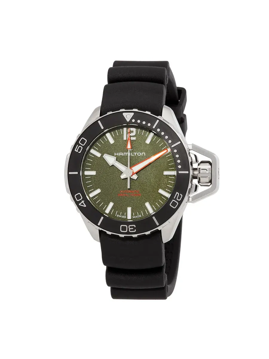 Мужские часы Hamilton Khaki Navy Frogman Automatic с зеленым циферблатом H77455360 — изображение 1 из 3, оттенок черный