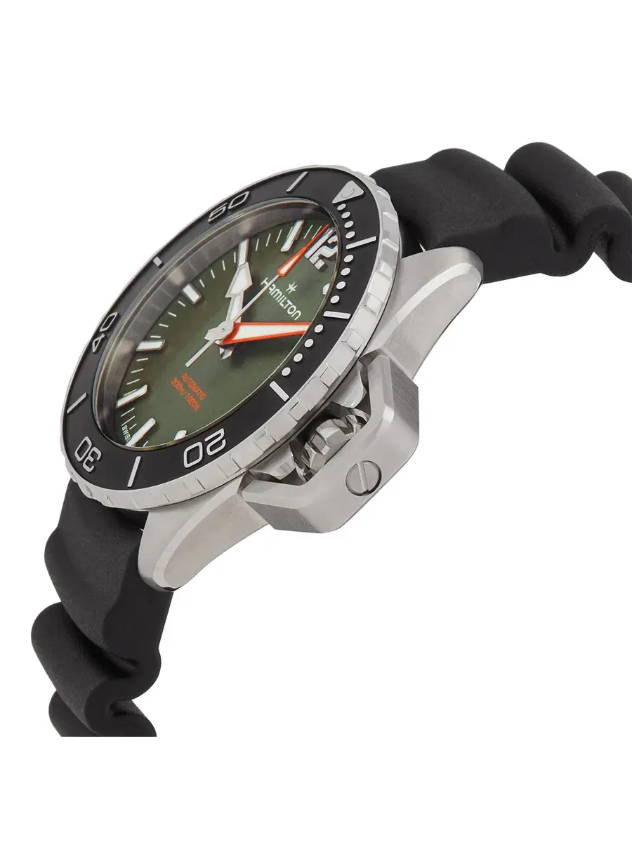 Мужские часы Hamilton Khaki Navy Frogman Automatic с зеленым циферблатом H77455360 — изображение 2 из 3, оттенок черный