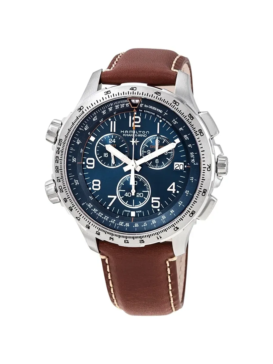 Мужские часы Hamilton Khaki X-Wind Chronograph Quartz с синим циферблатом H77922541 — изображение 1 из 3, оттенок серебряный