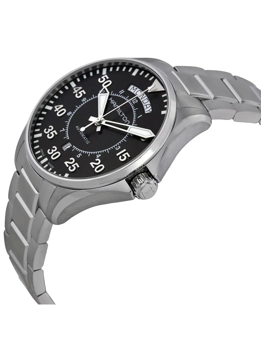 Мужские часы Hamilton Pilot Day Date Automatic с черным циферблатом H64615135 — изображение 2 из 4, оттенок серебряный