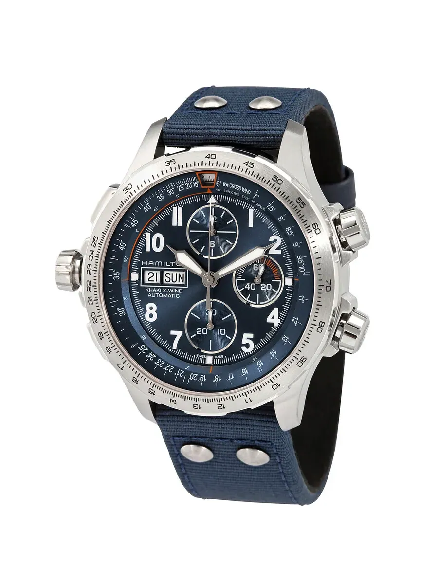 Мужские часы Hamilton X-Wind Lefty Chronograph Automatic с синим циферблатом H77906940
