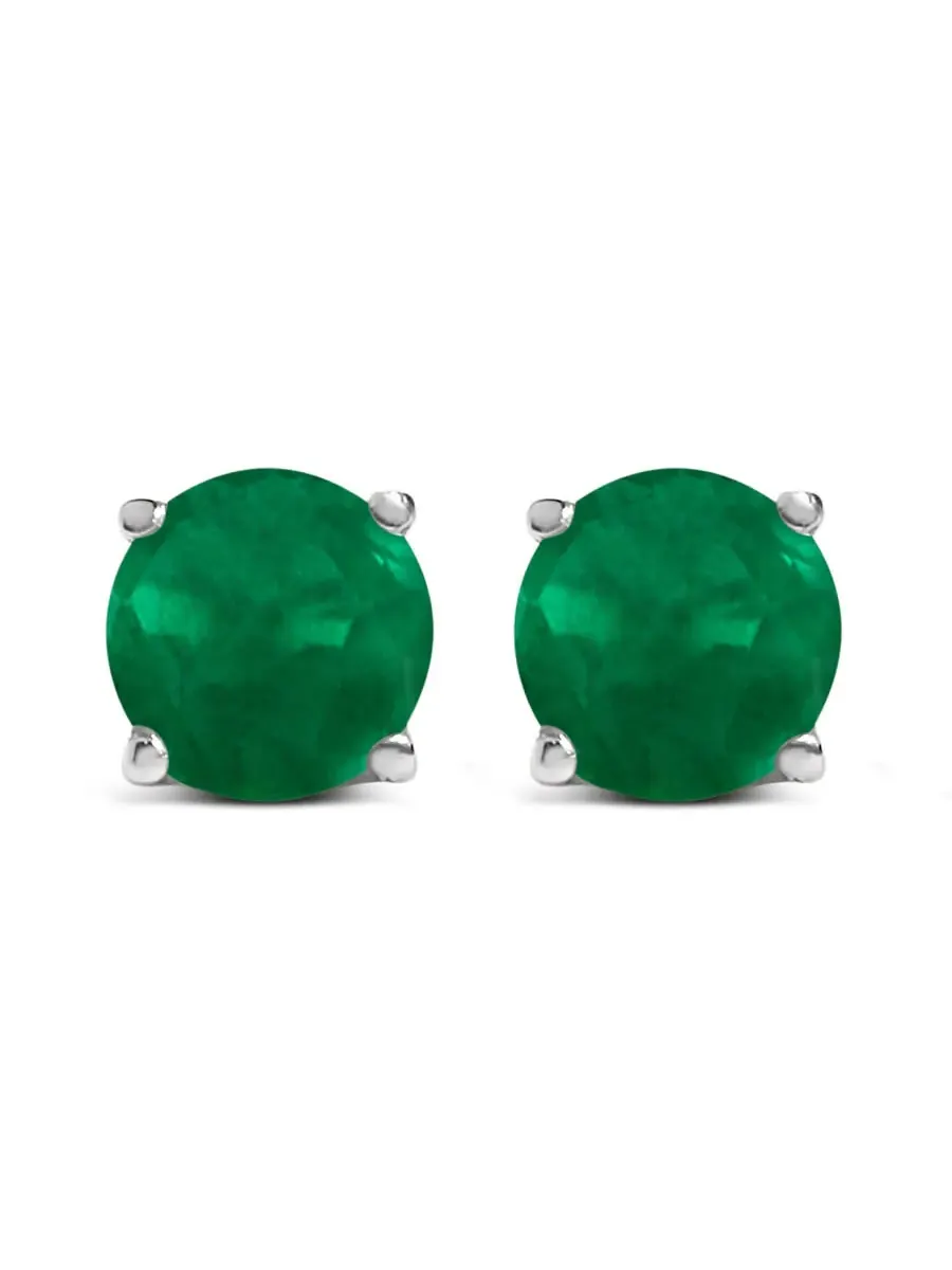 Серьги-гвоздики Haus of Brilliance из белого золота 14К с одним круглым зеленым изумрудом 5x5 мм — изображение 1 из 5