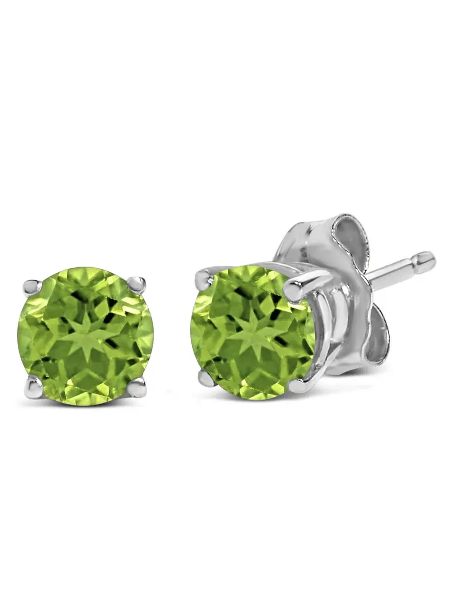 Серьги-гвоздики Haus of Brilliance из белого золота 14K с солитером из круглого зеленого перидота 5x5 мм — изображение 2 из 5