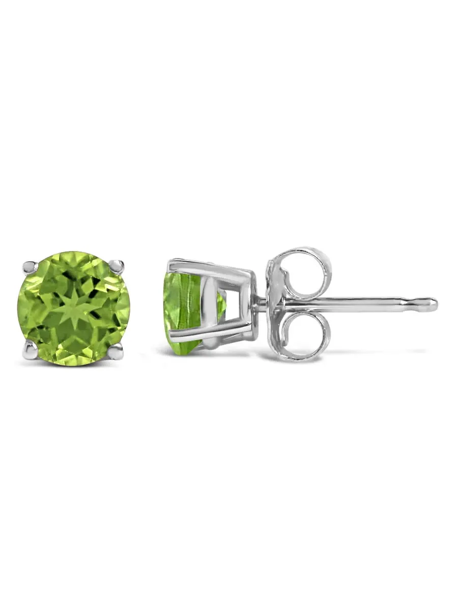 Серьги-гвоздики Haus of Brilliance из белого золота 14K с солитером из круглого зеленого перидота 5x5 мм — изображение 3 из 5