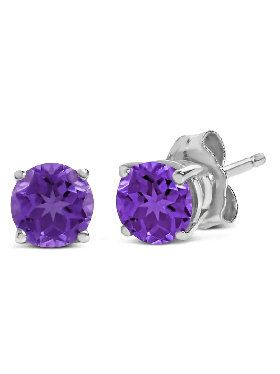 Серьги-гвоздики Haus of Brilliance из белого золота 14K с солитером из круглого фиолетового аметиста 5x5 мм