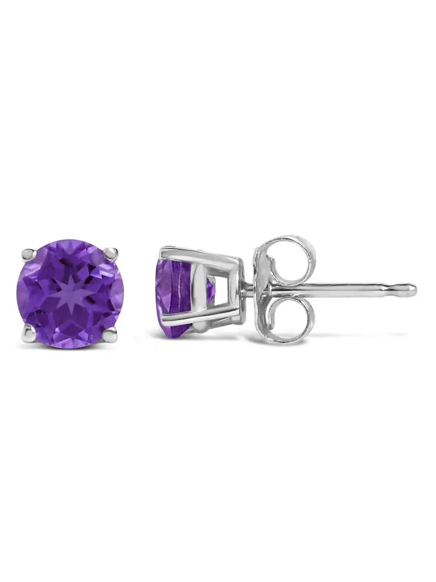 Серьги-гвоздики Haus of Brilliance из белого золота 14K с солитером из круглого фиолетового аметиста 5x5 мм