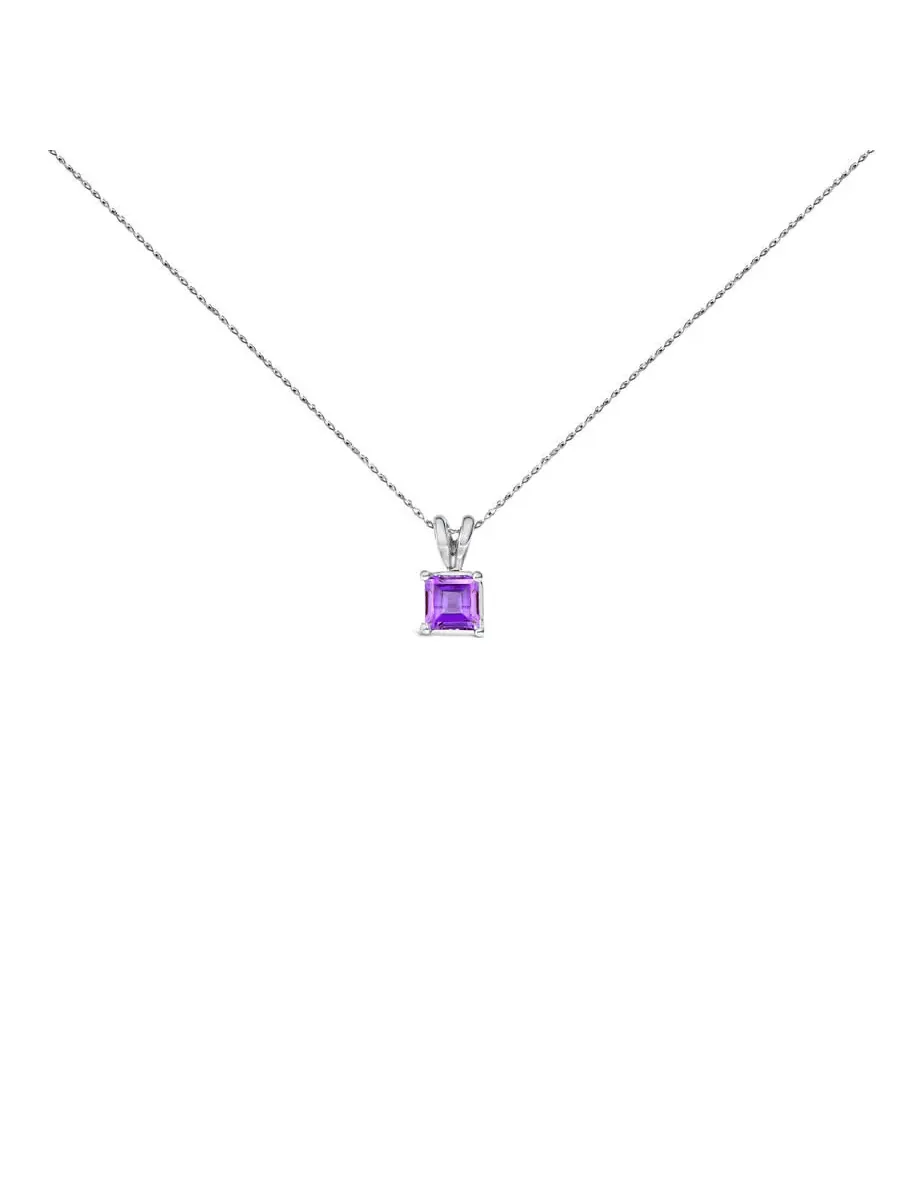 Кулон-ожерелье Haus of Brilliance из белого золота 14K с сиреневым аметистом формы квадрата 5x5 мм солитер