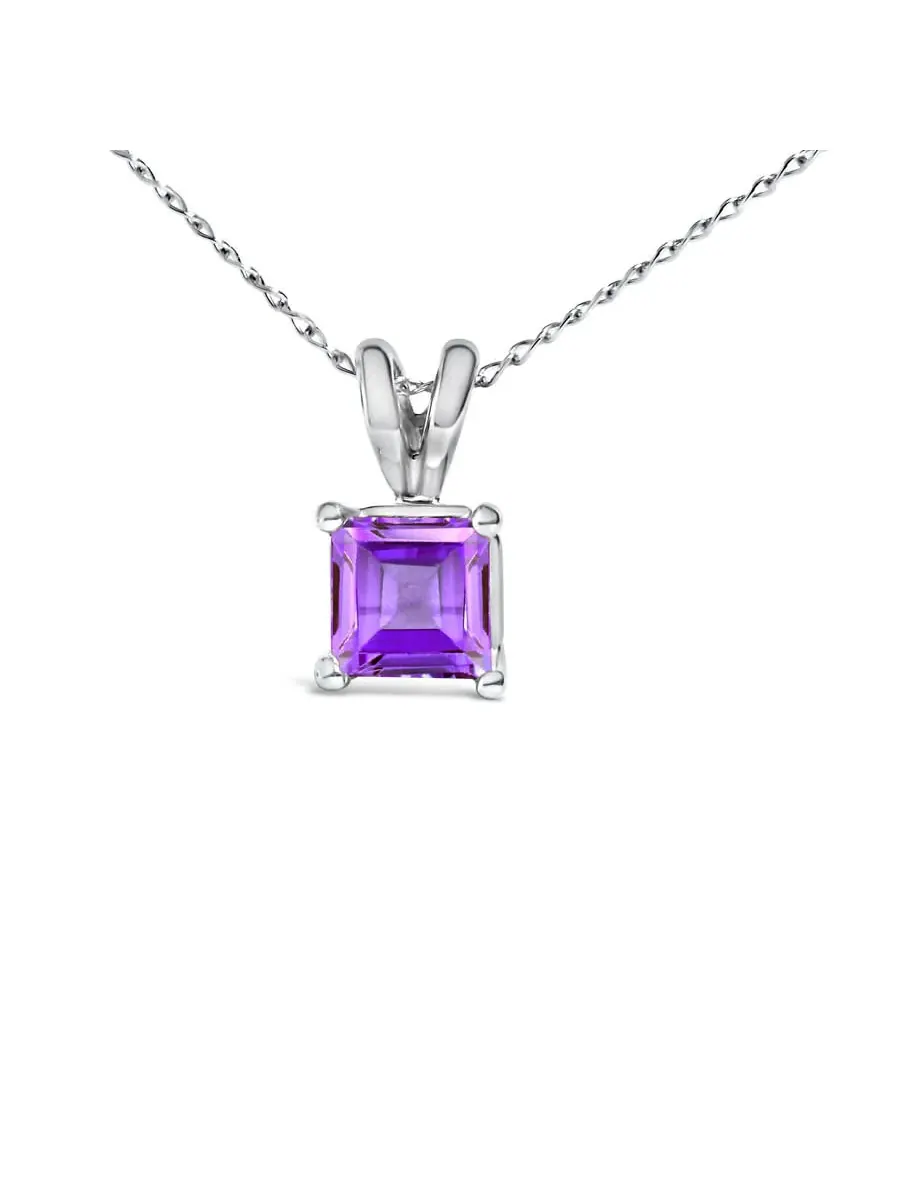 Кулон-ожерелье Haus of Brilliance из белого золота 14K с сиреневым аметистом формы квадрата 5x5 мм солитер