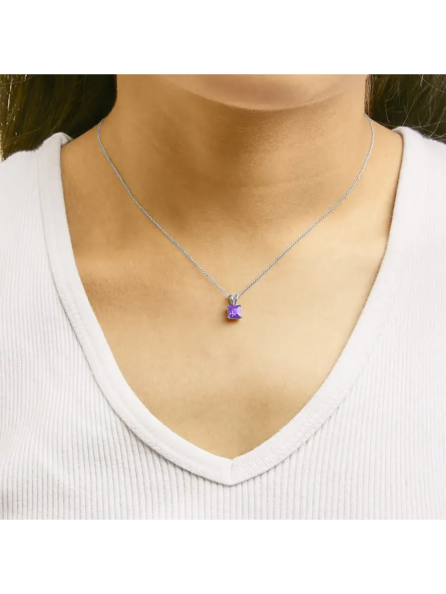 Кулон-ожерелье Haus of Brilliance из белого золота 14K с сиреневым аметистом формы квадрата 5x5 мм солитер