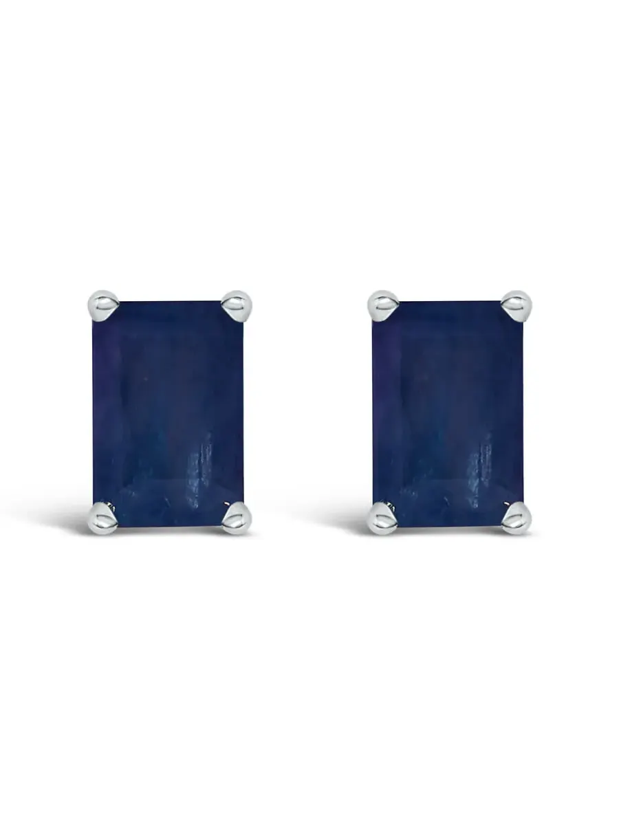 Серьги-гвоздики Haus of Brilliance из белого золота 14K с сапфирами изумрудной огранки 6x4 мм — изображение 1 из 5
