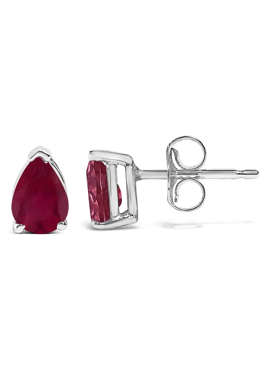 Серьги-гвоздики Haus of Brilliance из белого золота 14 карат с солитером в виде груши из красного рубина 6x4 мм