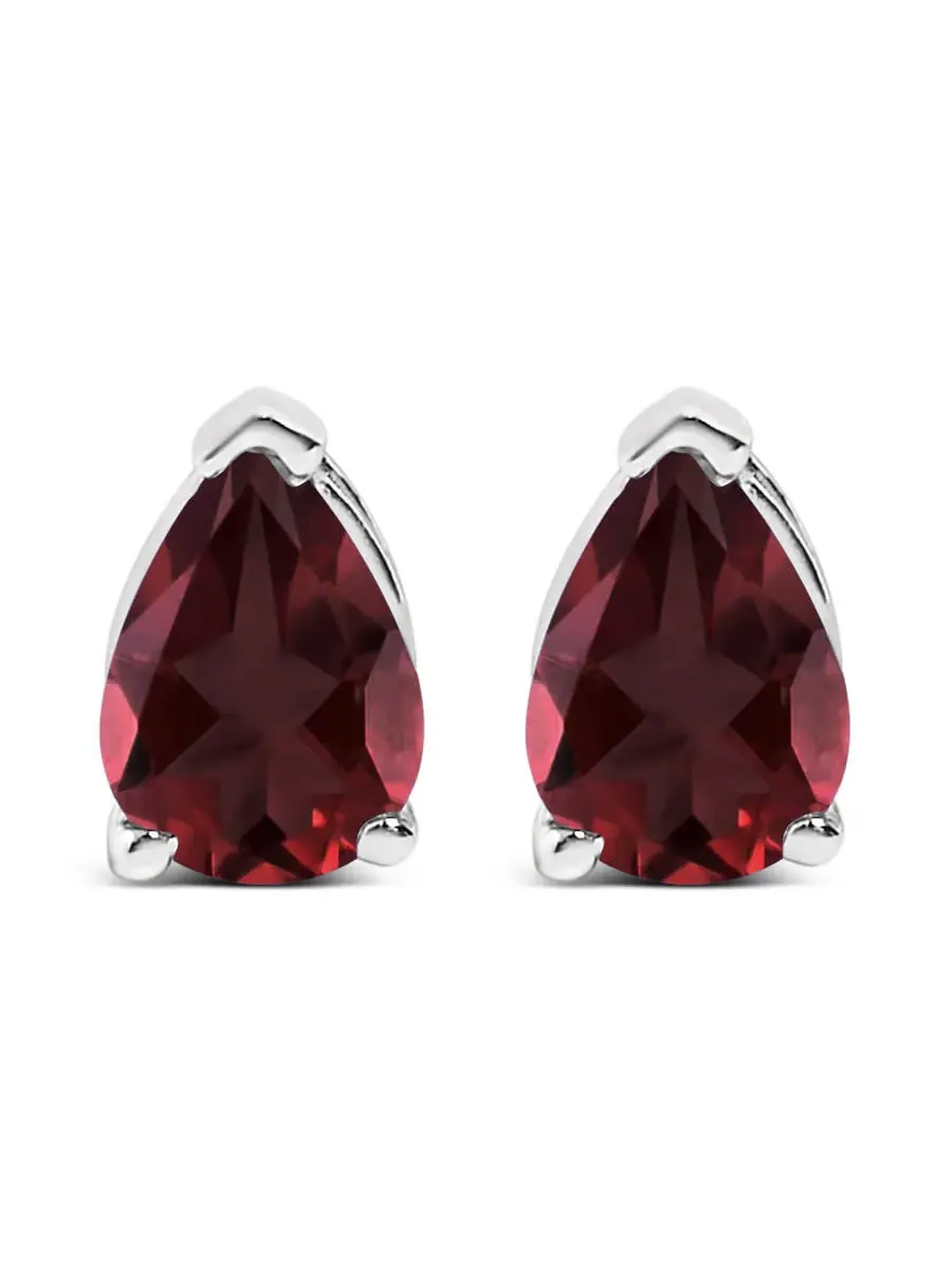 Серьги-пусеты Haus of Brilliance из белого золота 14K с солитером из красного граната грушевидной формы 6x4 мм