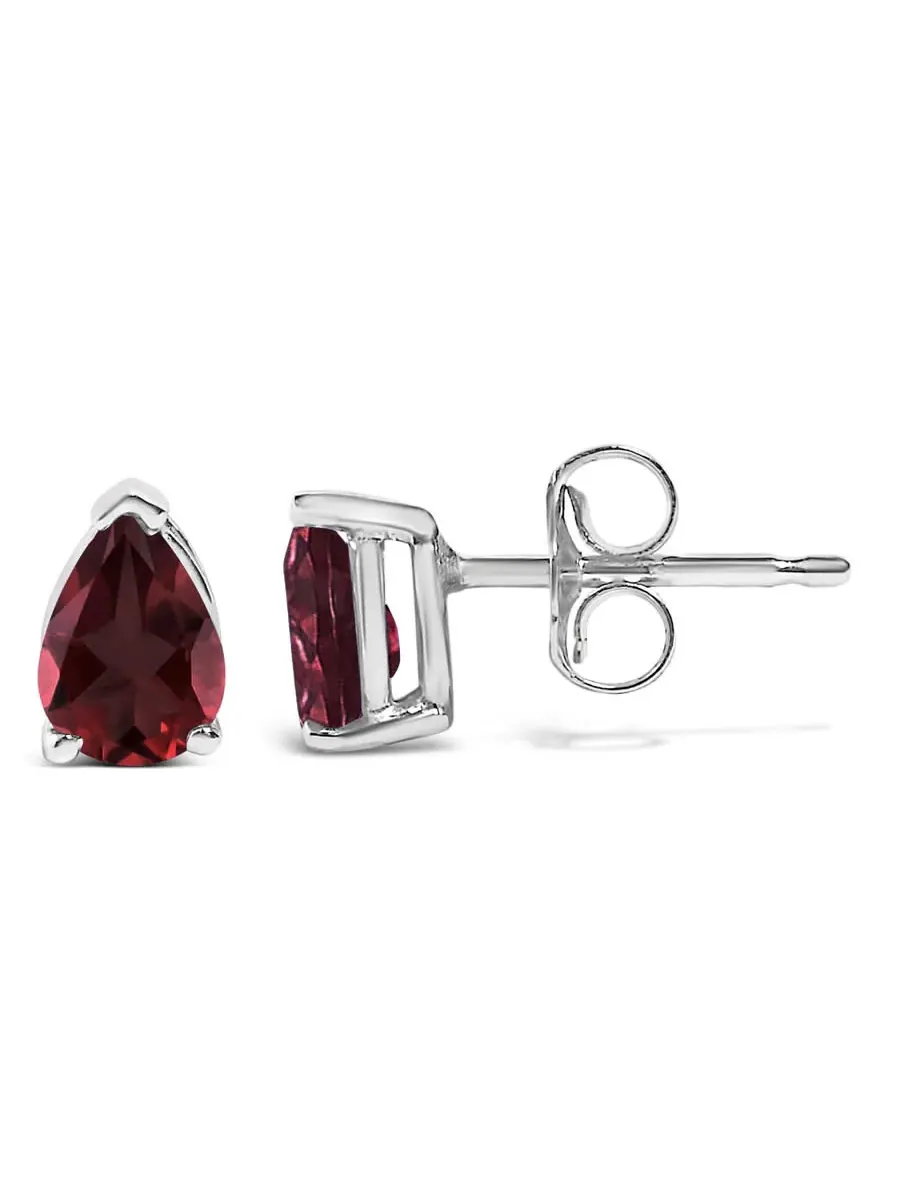 Серьги-пусеты Haus of Brilliance из белого золота 14K с солитером из красного граната грушевидной формы 6x4 мм