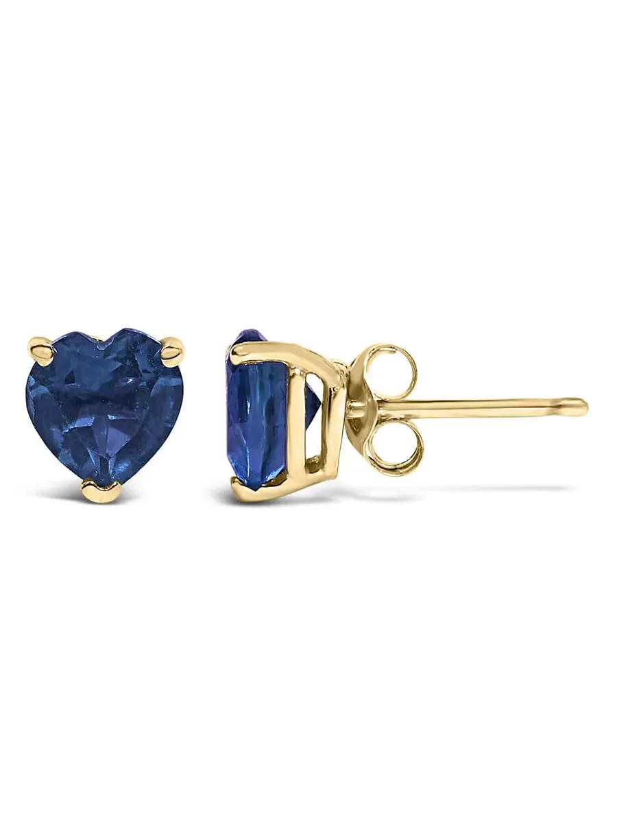 Серьги-гвоздики Haus of Brilliance с синим сапфиром в форме сердца 5 мм, золото 14K — изображение 3 из 5, оттенок синий
