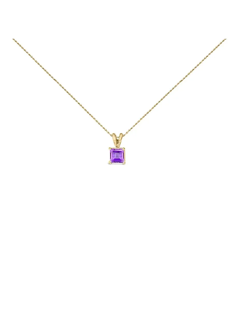 Кулон-ожерелье Haus of Brilliance из желтого золота 14K с сиреневым аметистом квадратной формы 5x5 мм солитер