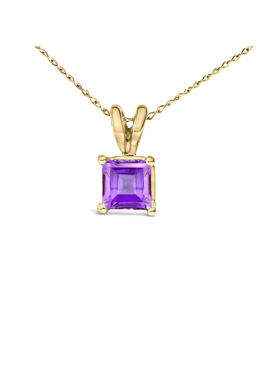 Кулон-ожерелье Haus of Brilliance из желтого золота 14K с сиреневым аметистом квадратной формы 5x5 мм солитер