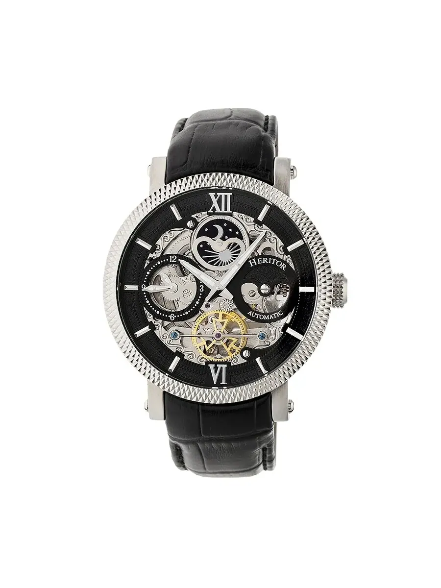 Мужские часы Heritor Aries Automatic с черным скелетонизированным циферблатом HR4405 — серебристый