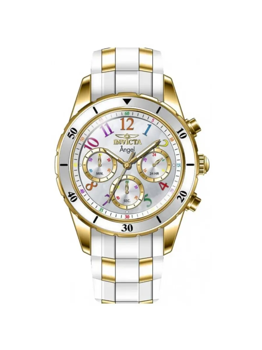 Женские часы Invicta Angel Chronograph GMT Quartz с белым циферблатом 49801 — серебристый