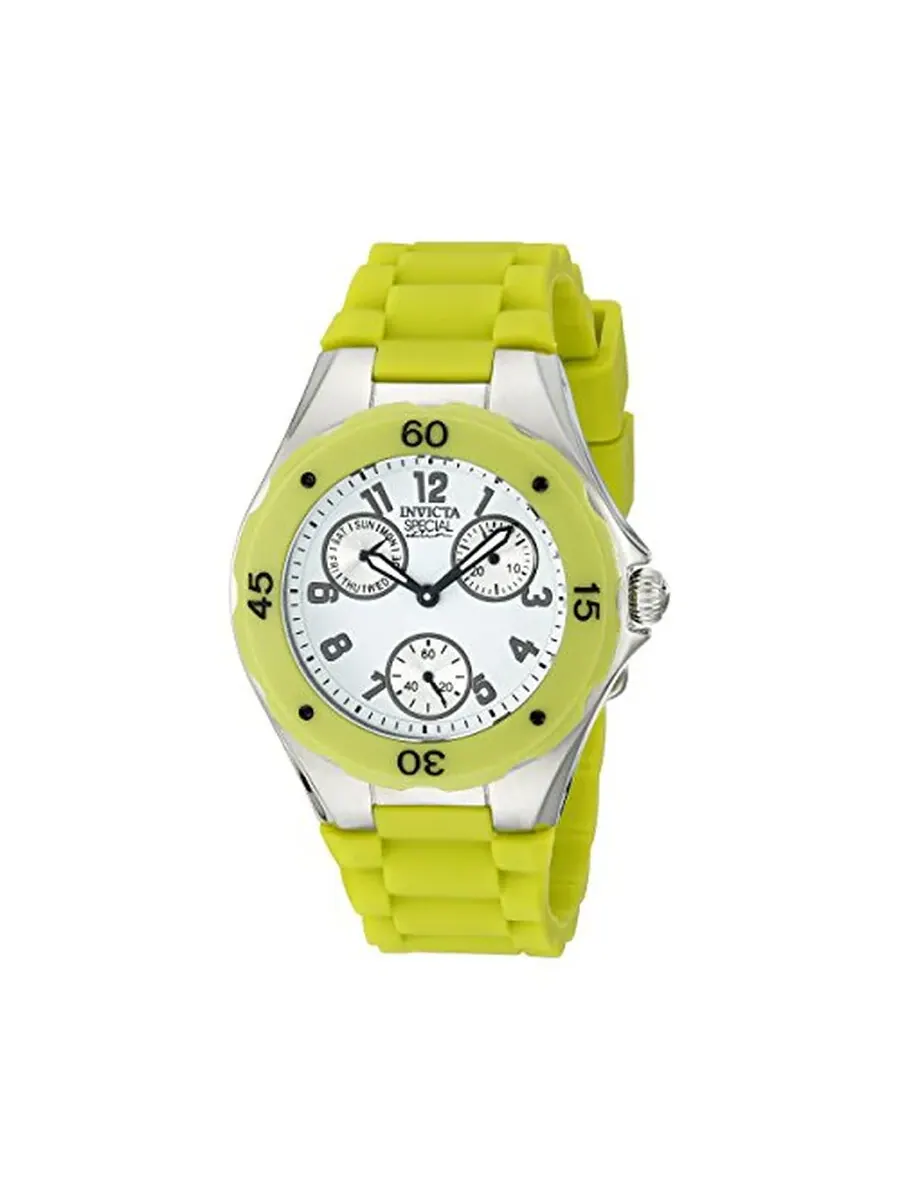 Женские часы Invicta Angel с многофункциональным белым циферблатом и лаймово-зеленым силиконовым ремешком 18793