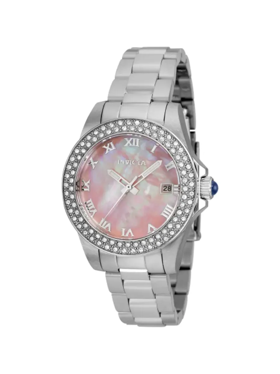Женские часы Invicta Angel с кварцевым механизмом, розовым циферблатом 36070 — серебристый