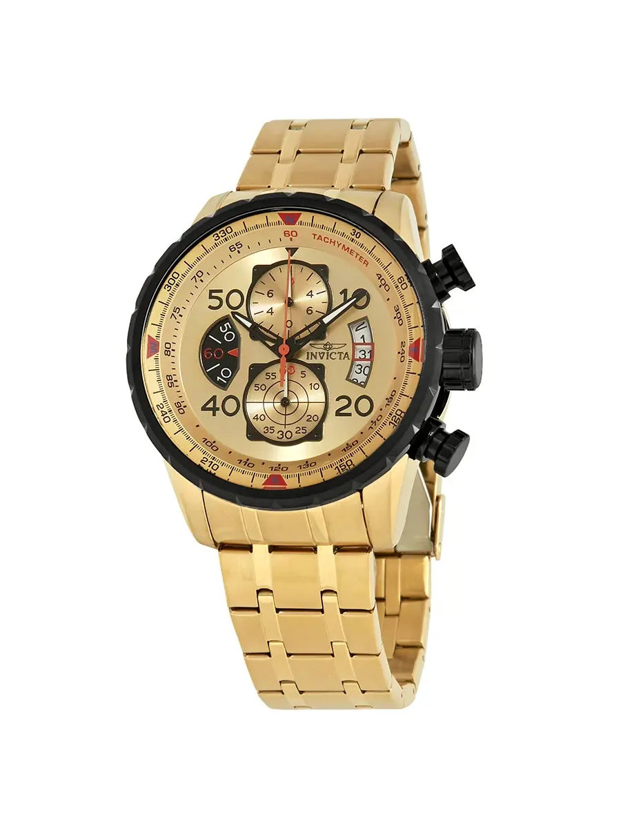 Мужские часы Invicta Aviator Chronograph с золотым циферблатом и позолоченным корпусом 17205 — изображение 1 из 3