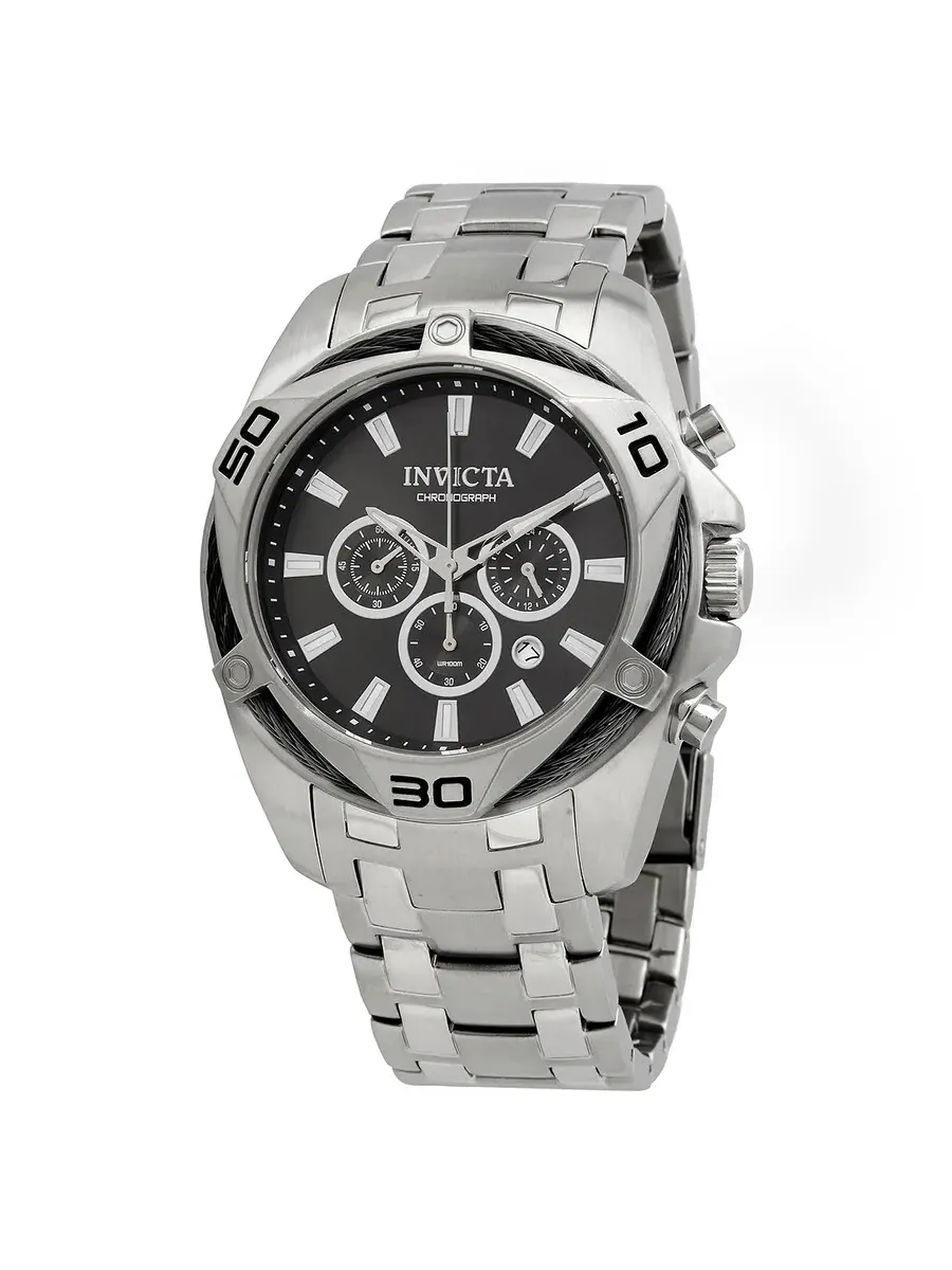 Мужские кварцевые часы Invicta Bolt Chronograph с черным циферблатом, модель 32372 — изображение 1 из 3, оттенок серебряный