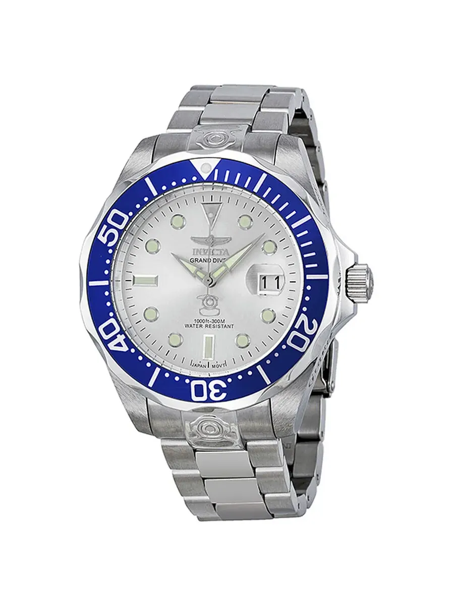 Мужские часы Invicta Grand Diver с серебристым циферблатом, модель 3046 — изображение 1 из 3, оттенок серебряный