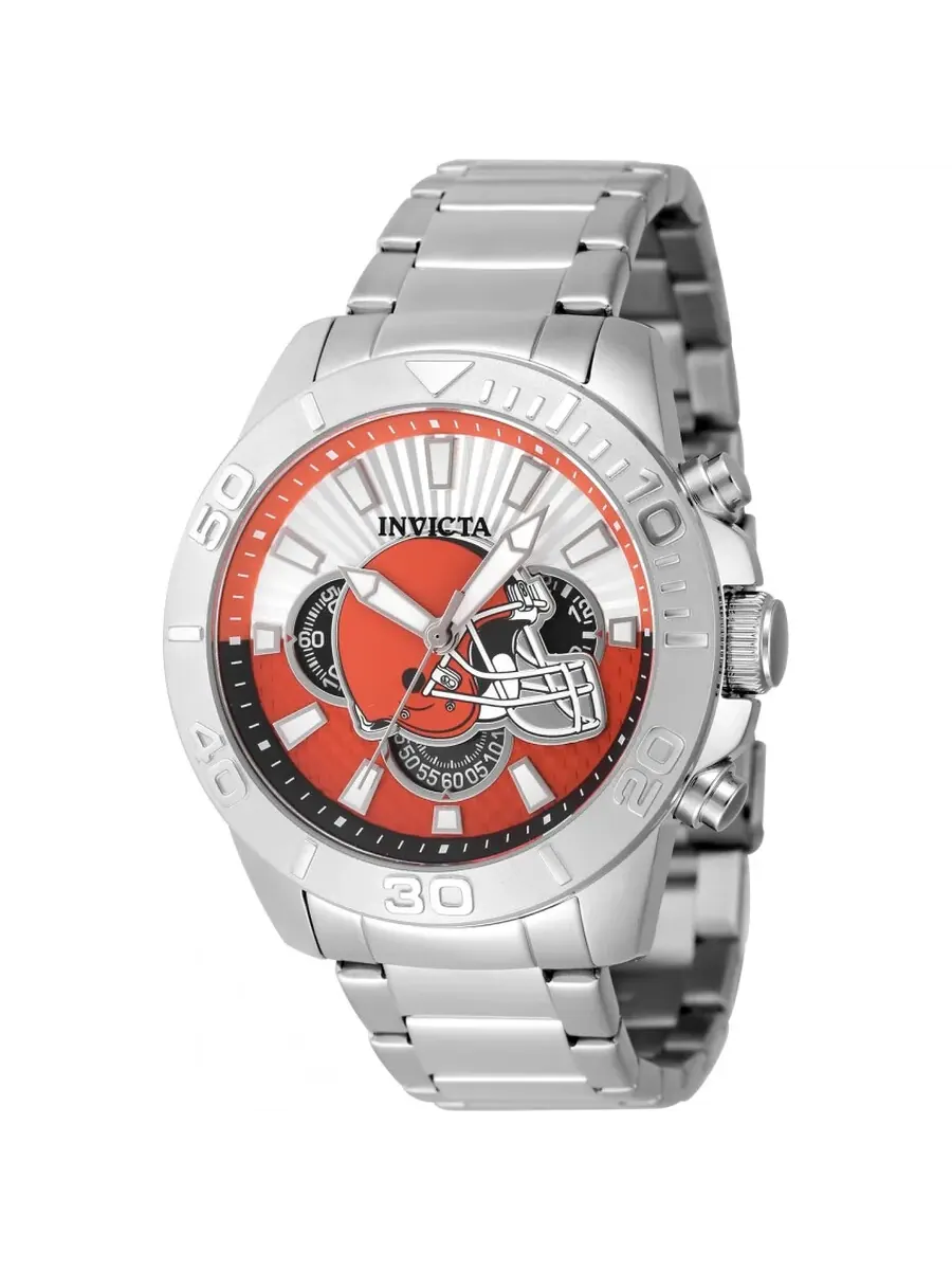 Мужские часы Invicta Nfl Cleveland Browns Chronograph GMT Quartz 47951 — изображение 1 из 1, оттенок серебряный