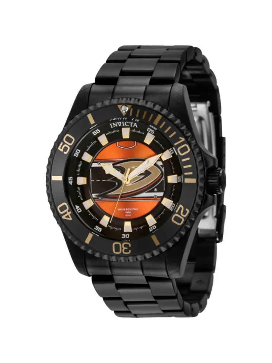 Мужские часы Invicta NHL Anaheim Ducks с кварцевым механизмом и черным циферблатом, модель 42257 — изображение 1 из 1