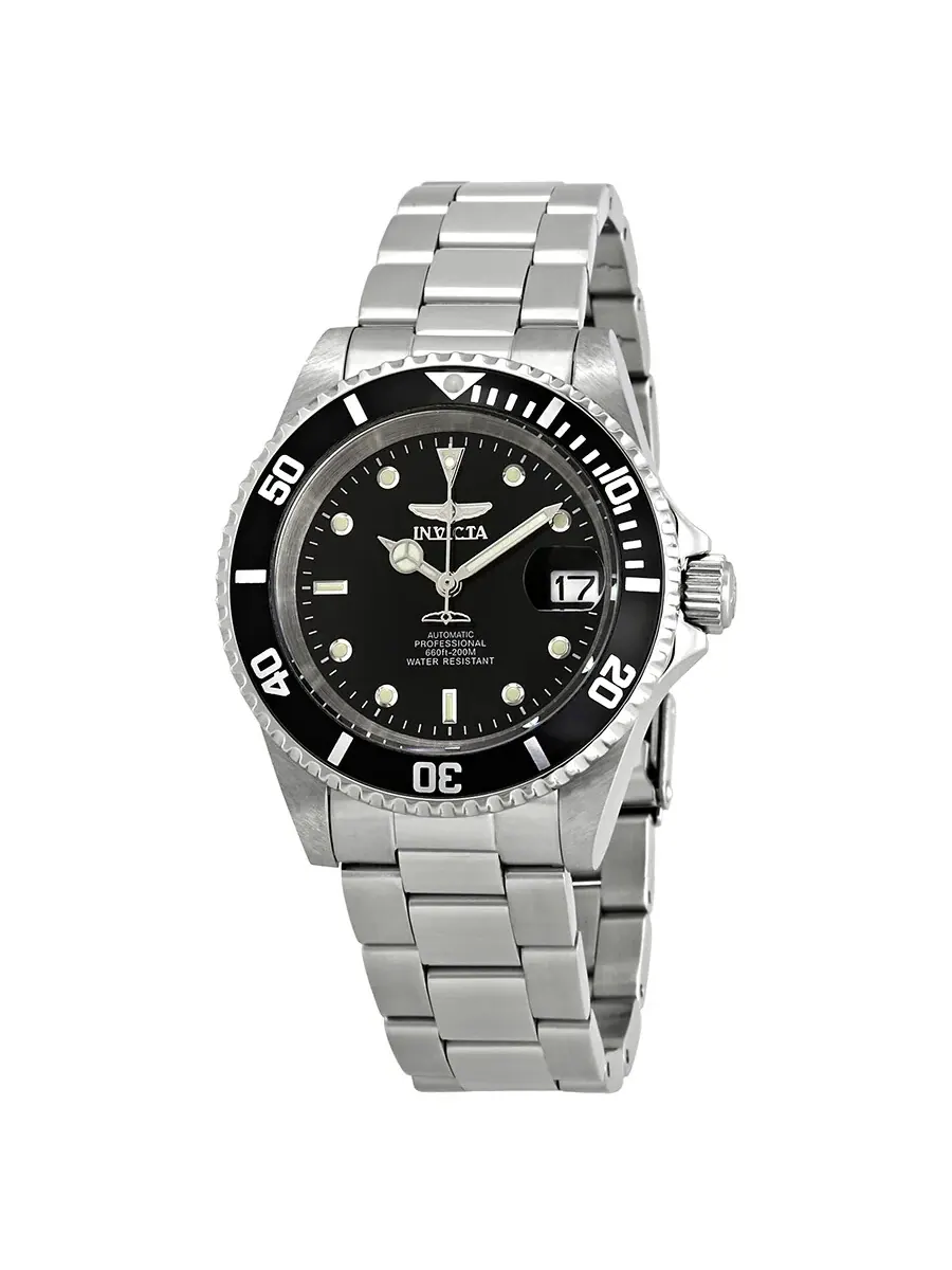 Мужские часы Invicta Pro Diver Automatic с черным циферблатом 8926OB — серебристый