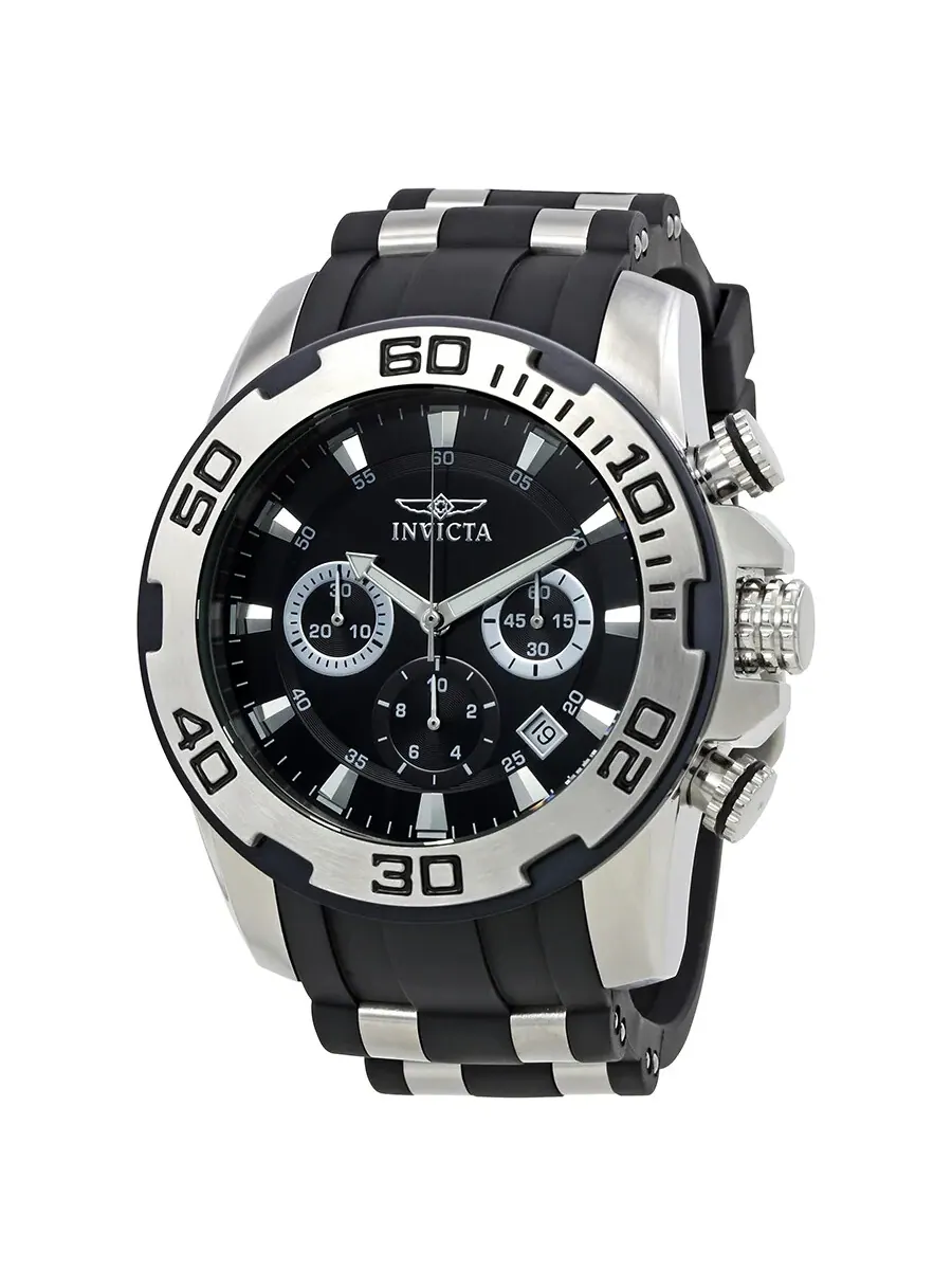 Мужские часы Invicta Pro Diver Chronograph с черным циферблатом, модель 22311 — серебристый
