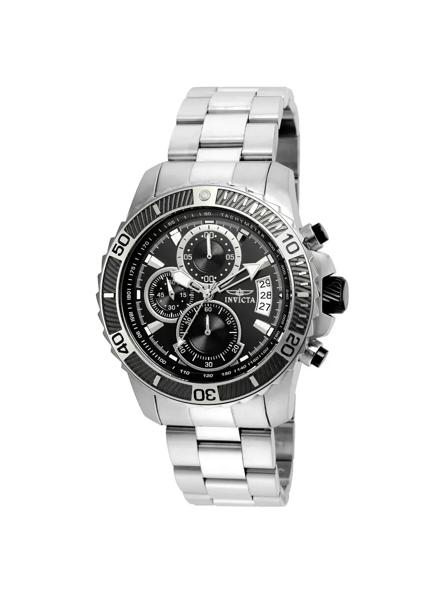 Мужские часы Invicta Pro Diver Chronograph с черным циферблатом 22412 — изображение 1 из 1, оттенок серебряный