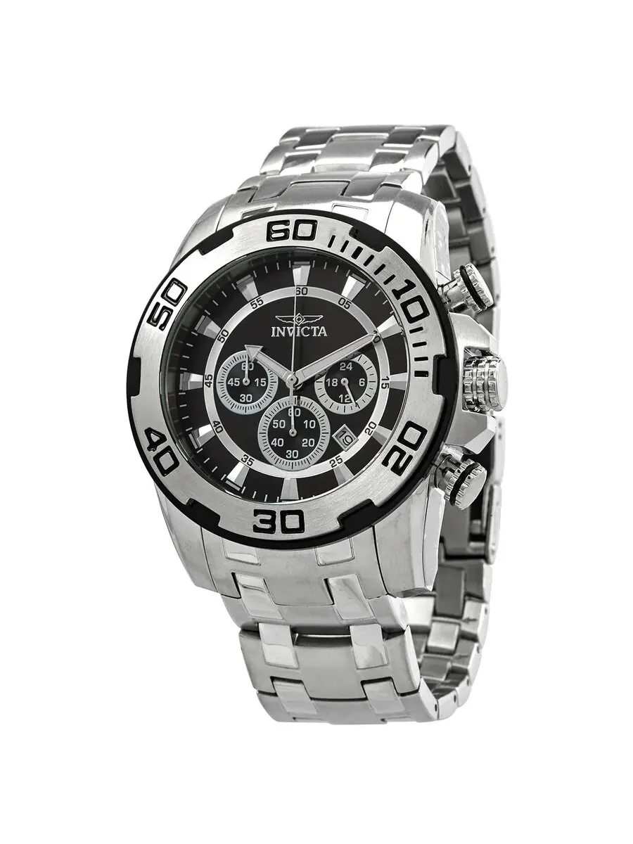 Мужские часы Invicta Pro Diver Chronograph с черным циферблатом 22318 — изображение 1 из 3, оттенок серебряный