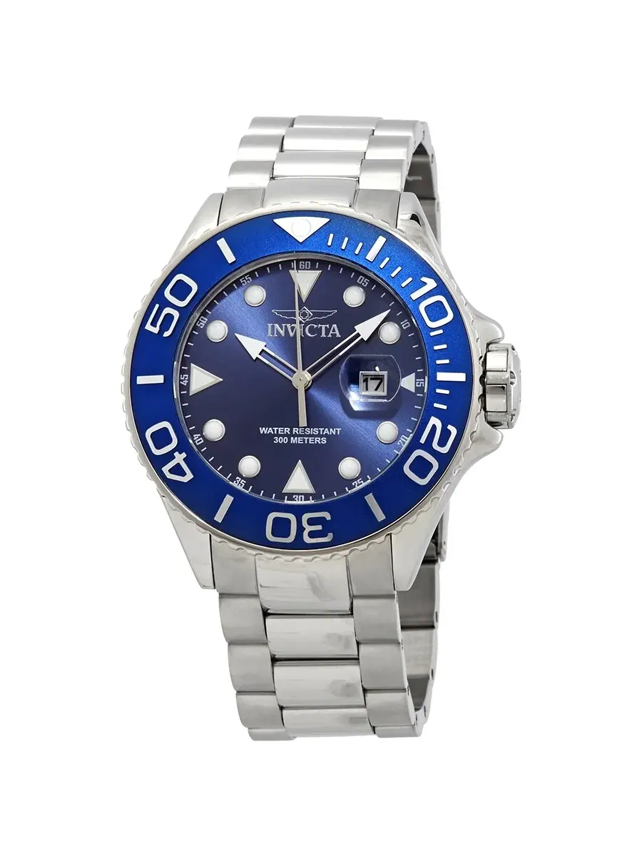 Мужские кварцевые часы Invicta Grand Diver с синим циферблатом и корпусом из нержавеющей стали, модель 28766 — серебристый