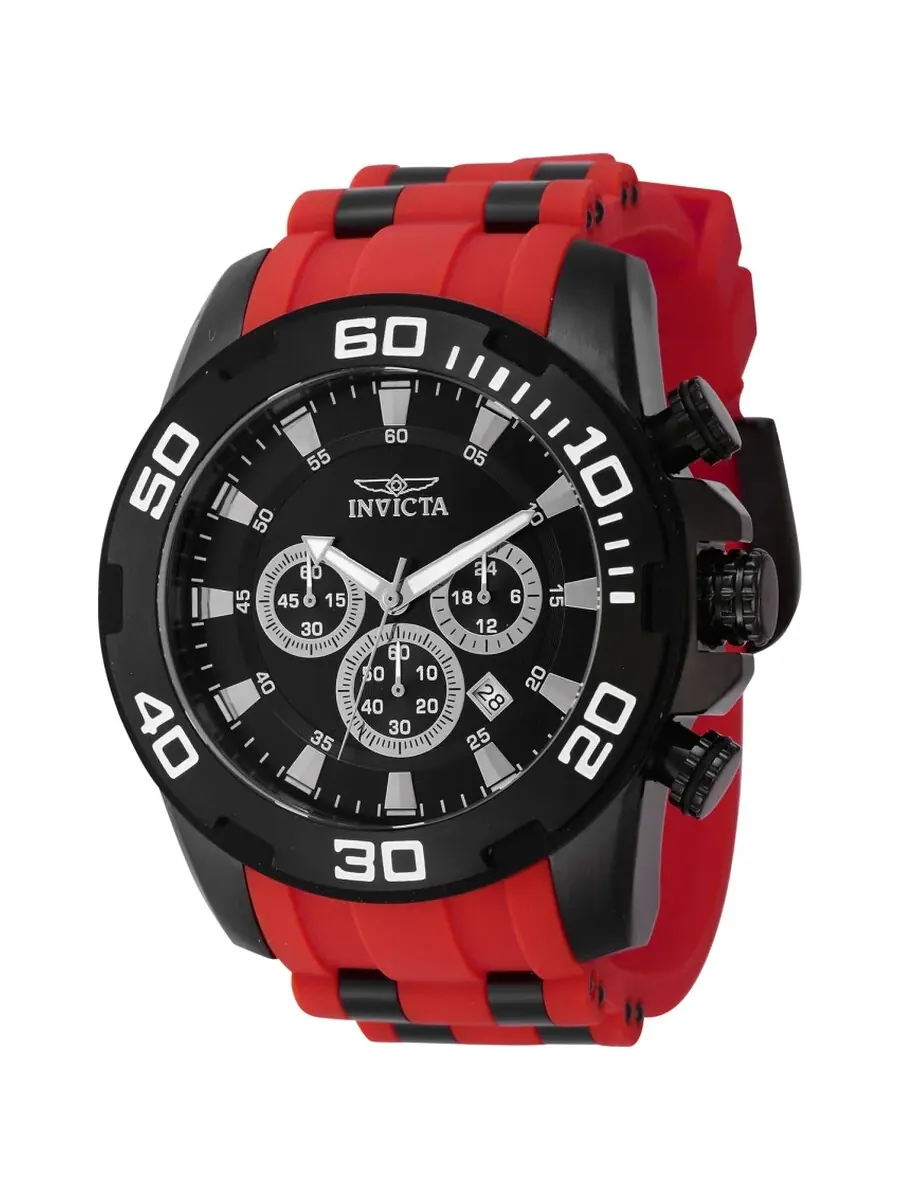 Мужские часы Invicta Pro Diver SCUBA Chronograph GMT Quartz с черным циферблатом 44546 — черный